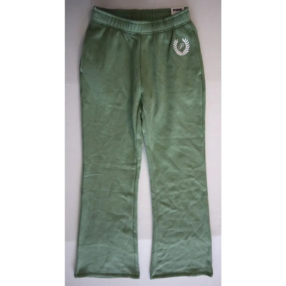 PINK Victoria's Secret WMN Sz XS Green Ivy Fleece Flare Pants Zip-Up Hoodie Set - Picture 9 of 16